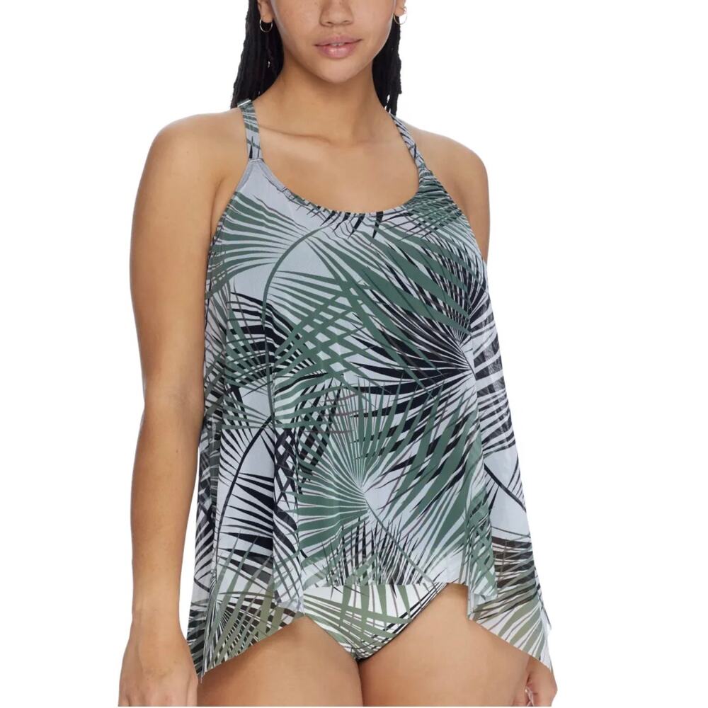 Coco Reef Summer Palm Mesh Layer Underwire Tankini Top 34DD NWT